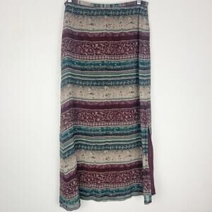Vintage Skirt Womens 10 Maxi 100% Silk Boho Cottagecore Whimsigoth Peasant Slit